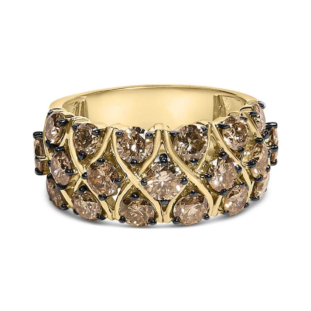10K Yellow Gold Plated .925 Sterling Silver 3.0 Cttw Champagne Diamond Multi Lattice Band Ring