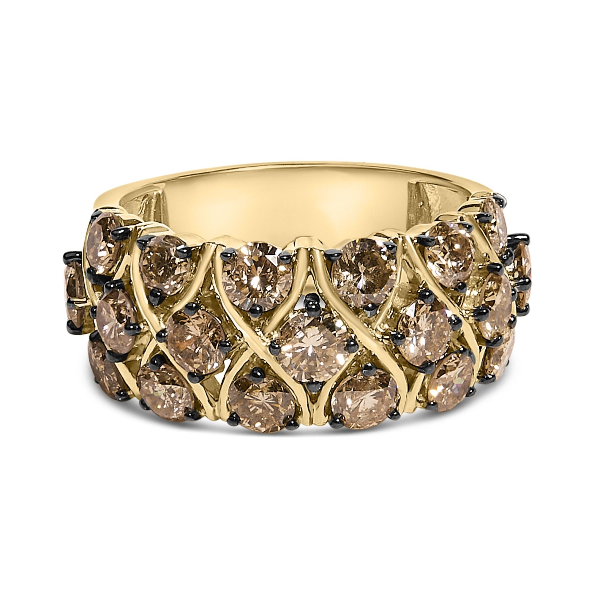10K Yellow Gold Plated .925 Sterling Silver 3.0 Cttw Champagne Diamond Multi Lattice Band Ring