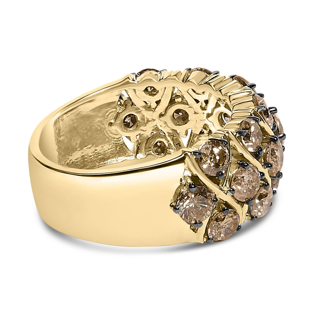 10K Yellow Gold Plated .925 Sterling Silver 3.0 Cttw Champagne Diamond Multi Lattice Band Ring