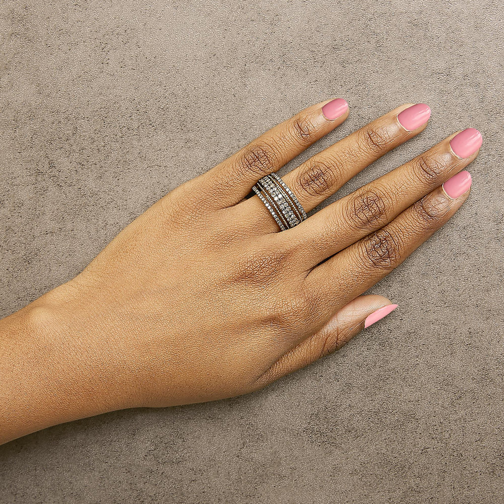 10K Yellow Gold Plated Sterling Silver 1.00 Cttw Champagne Diamond Multi Layer Band Ring