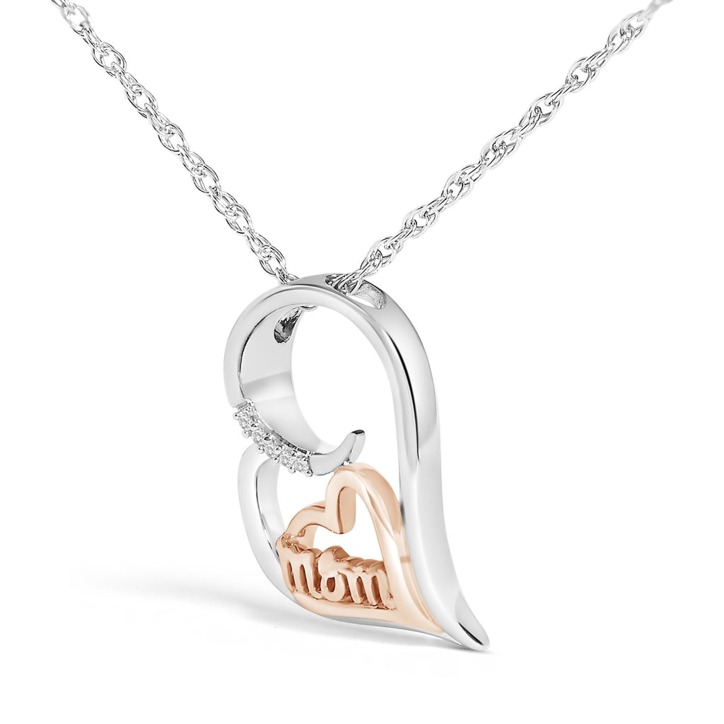 14K Rose Gold Plated Sterling Silver Diamond Accent Mom Heart Pendant Necklace-3