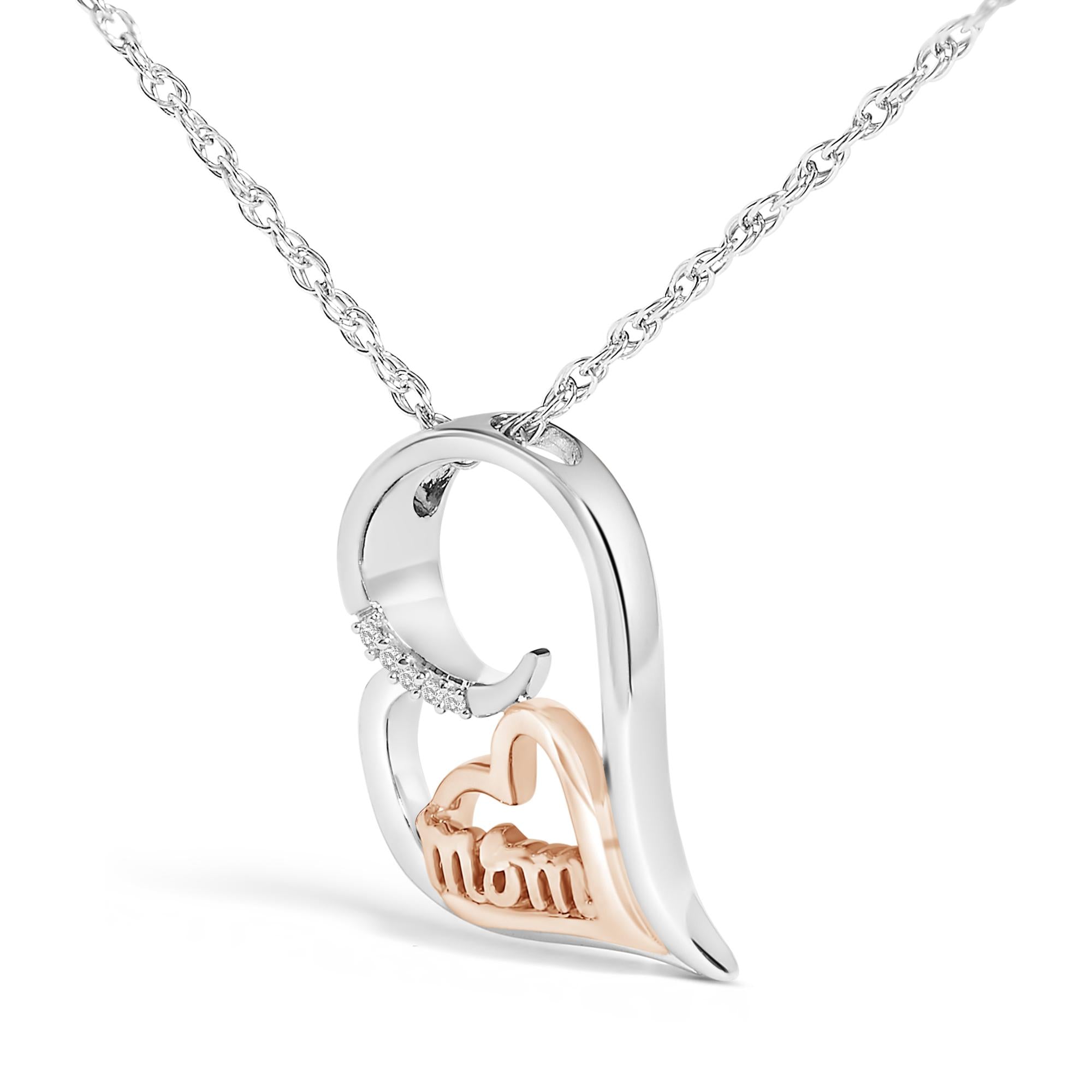 14K Rose Gold Plated Sterling Silver Diamond Accent Mom Heart Pendant Necklace-3