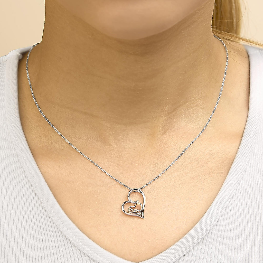 14K Rose Gold Plated Sterling Silver Diamond Accent Mom Heart Pendant Necklace-2