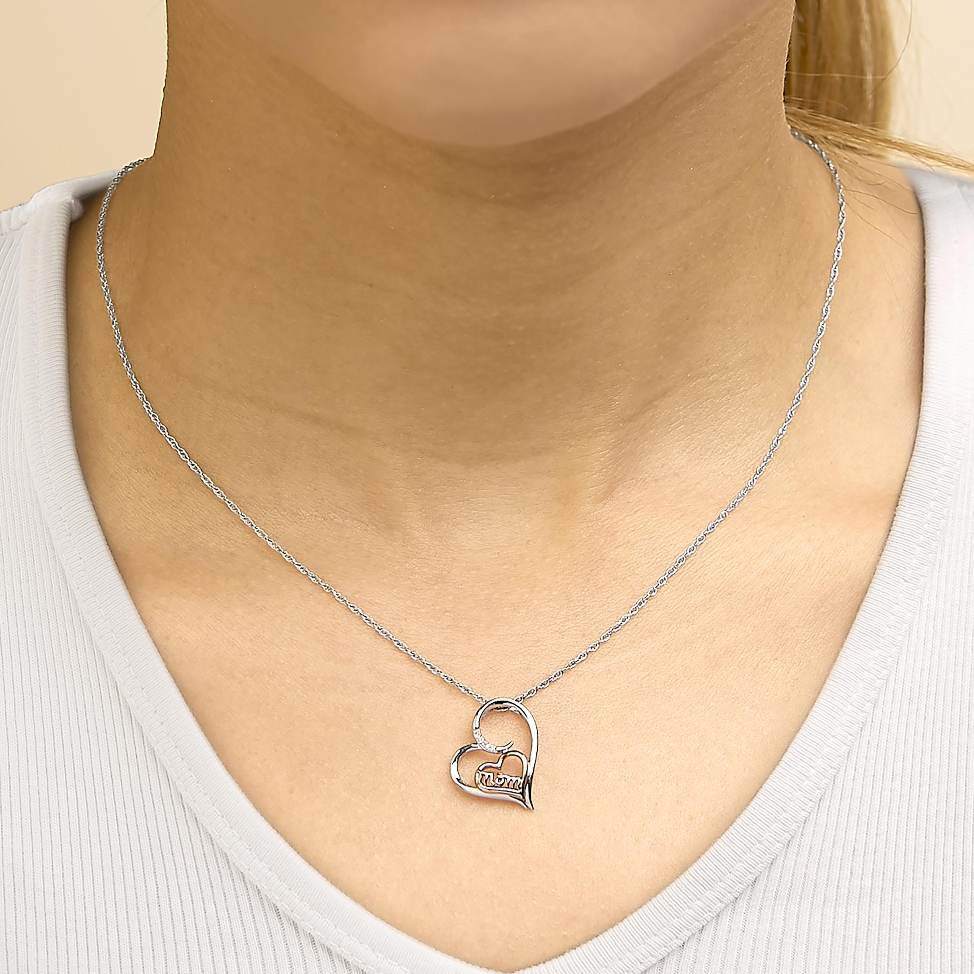 14K Rose Gold Plated Sterling Silver Diamond Accent Mom Heart Pendant Necklace-2