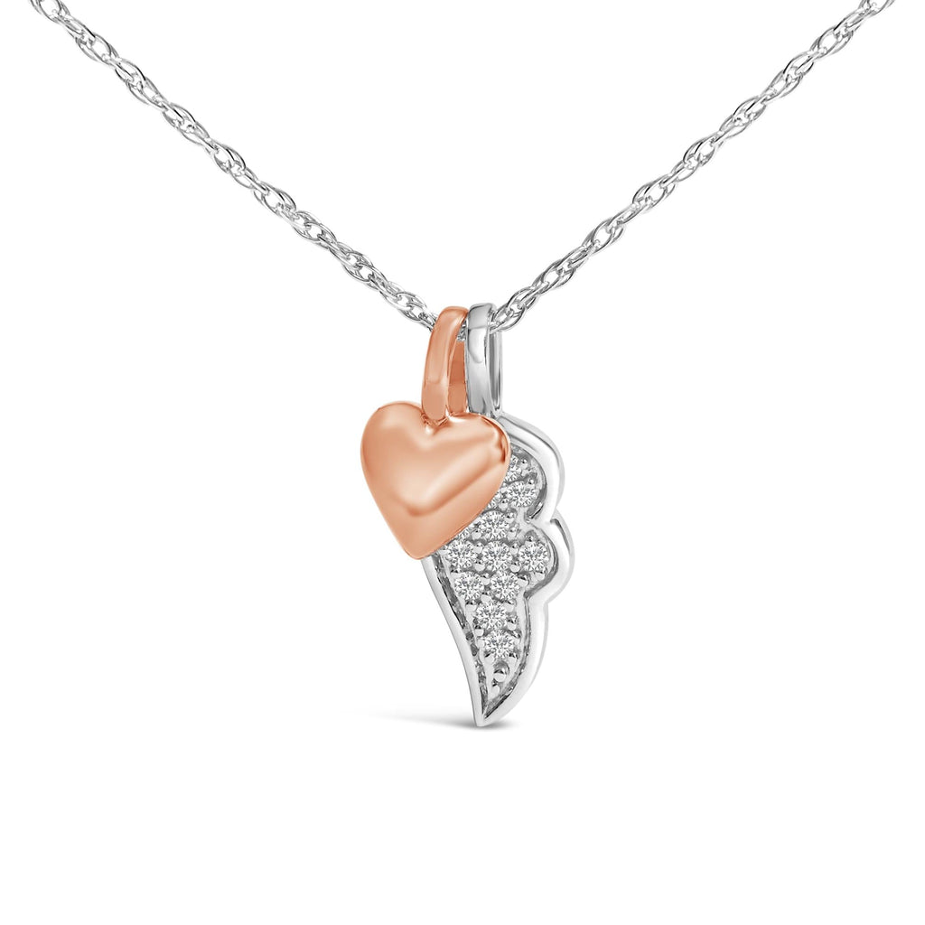 14K Rose Gold Plated Sterling Silver 1/10 Cttw Diamond Heart & Wing Pendant Necklace-0