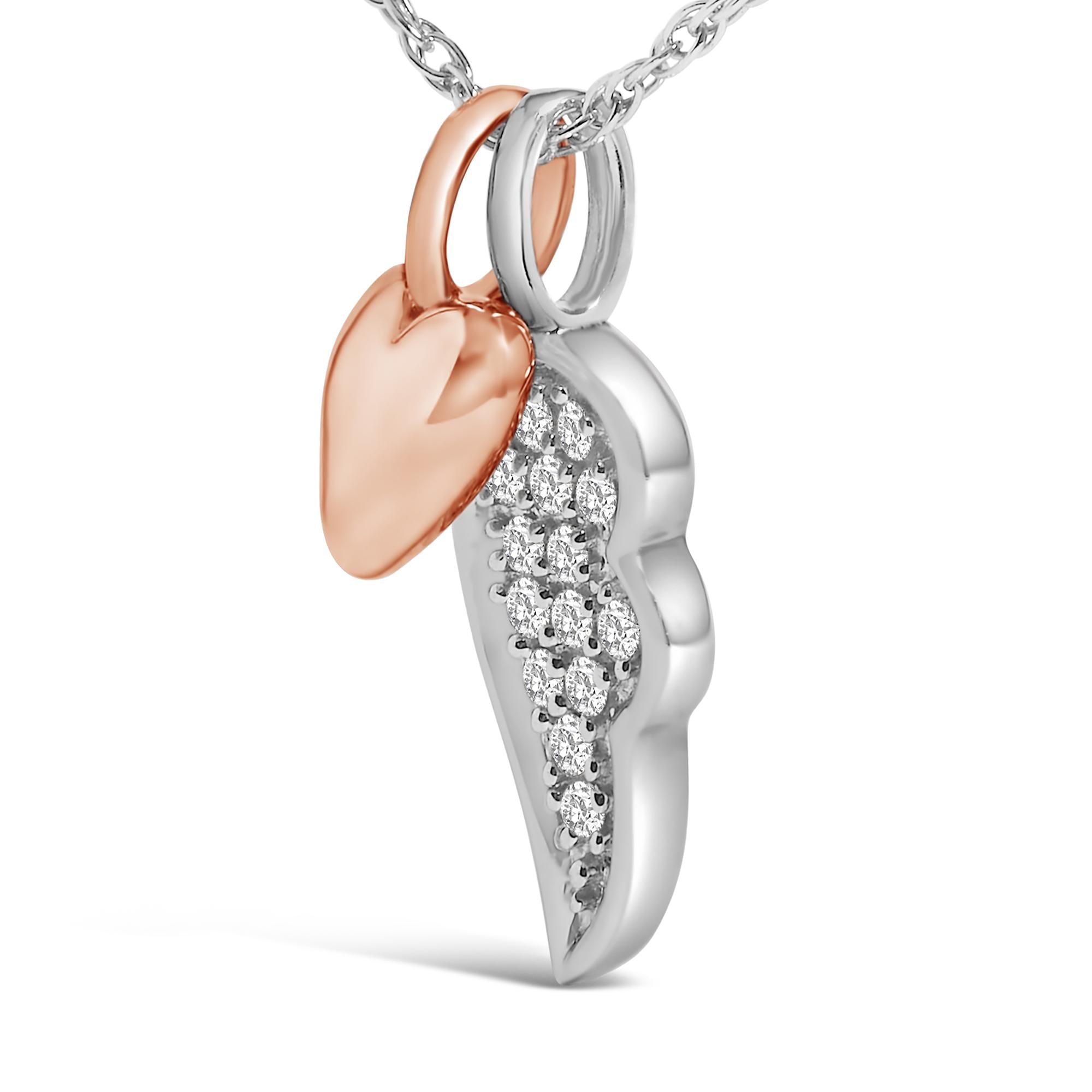 14K Rose Gold Plated Sterling Silver 1/10 Cttw Diamond Heart & Wing Pendant Necklace-3