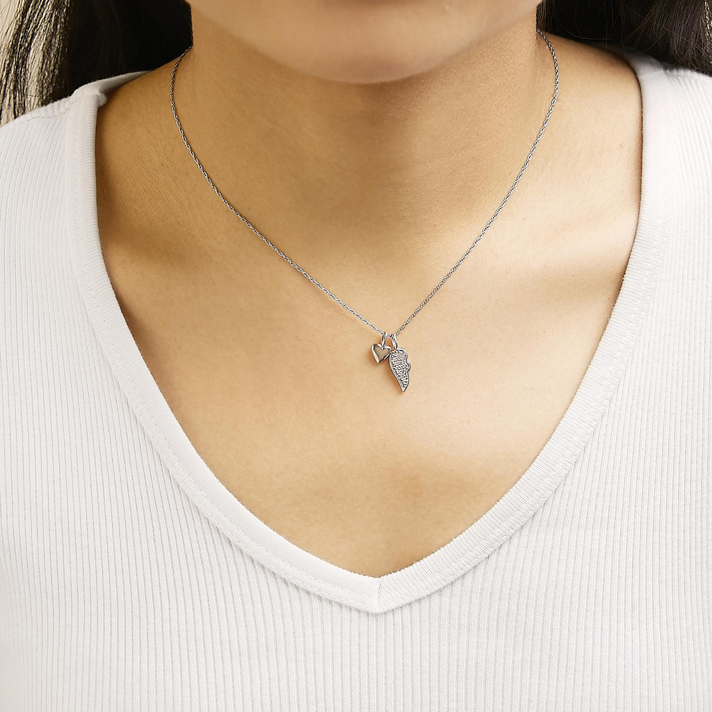 14K Rose Gold Plated Sterling Silver 1/10 Cttw Diamond Heart & Wing Pendant Necklace-2