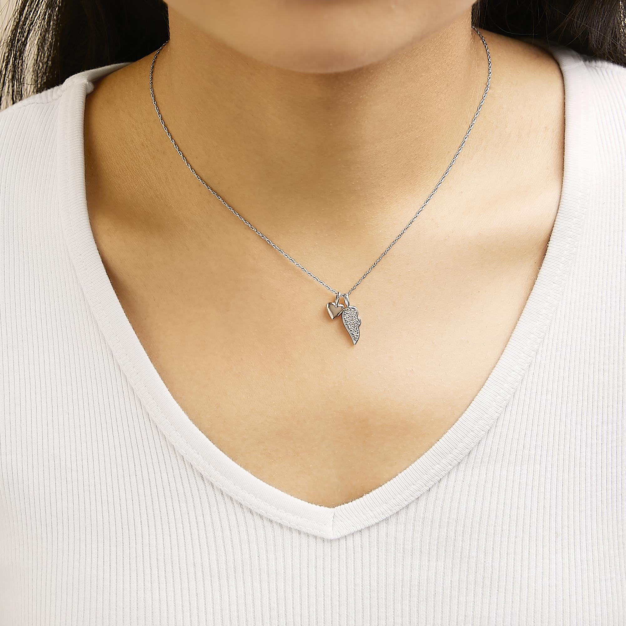 14K Rose Gold Plated Sterling Silver 1/10 Cttw Diamond Heart & Wing Pendant Necklace-2