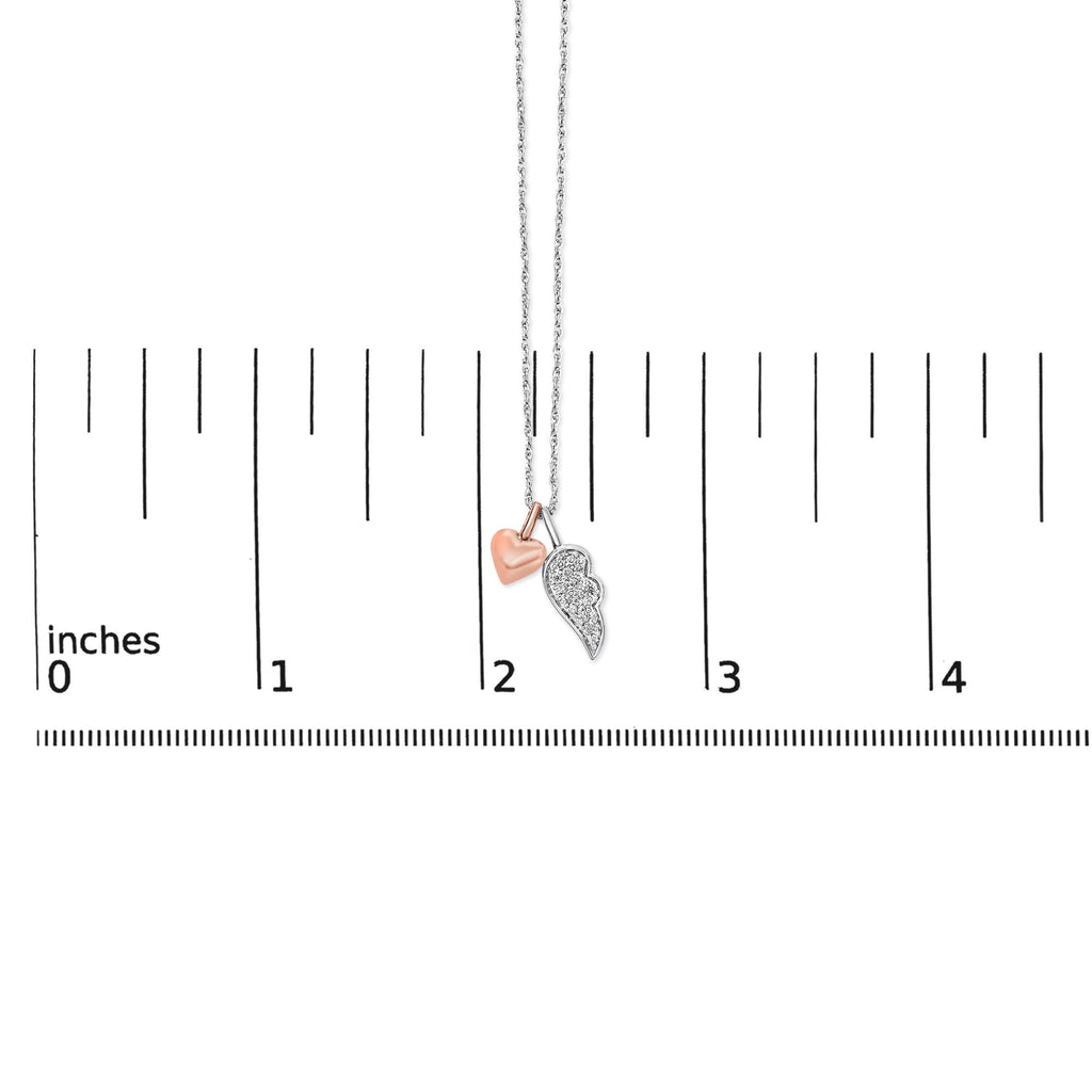 14K Rose Gold Plated Sterling Silver 1/10 Cttw Diamond Heart & Wing Pendant Necklace-4