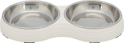 Trixie Double Cat Food Bowl Melamine Stainless Steel White-0