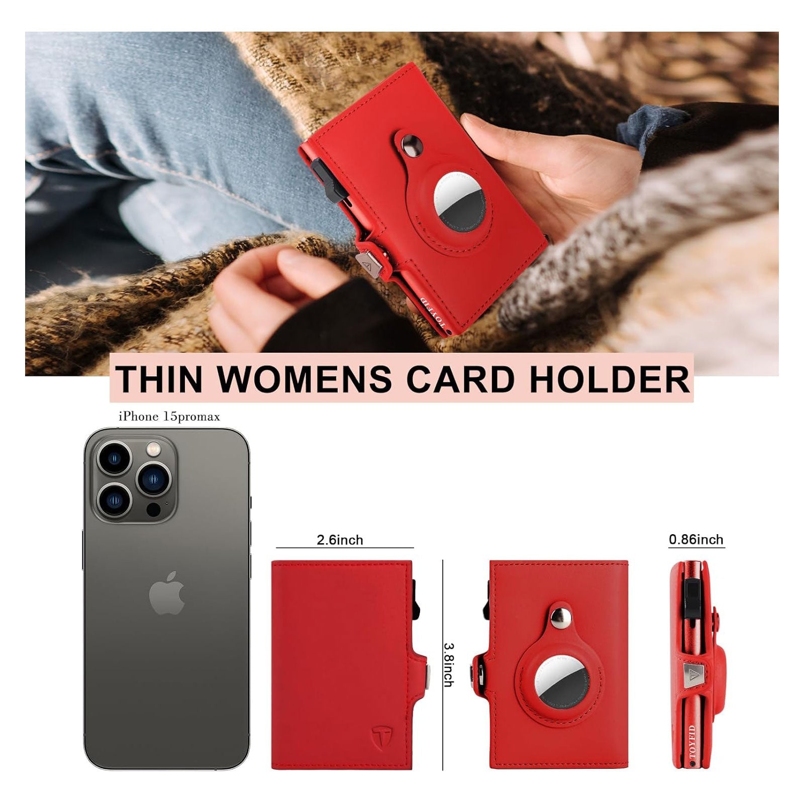 Women's Wallet for Airtag, Small Pretty Wallet with Mirror for Women, Pop-Up Wallet Compatible with Airtag, Tri-fold Genuine Leather Wallet Women with Mirror