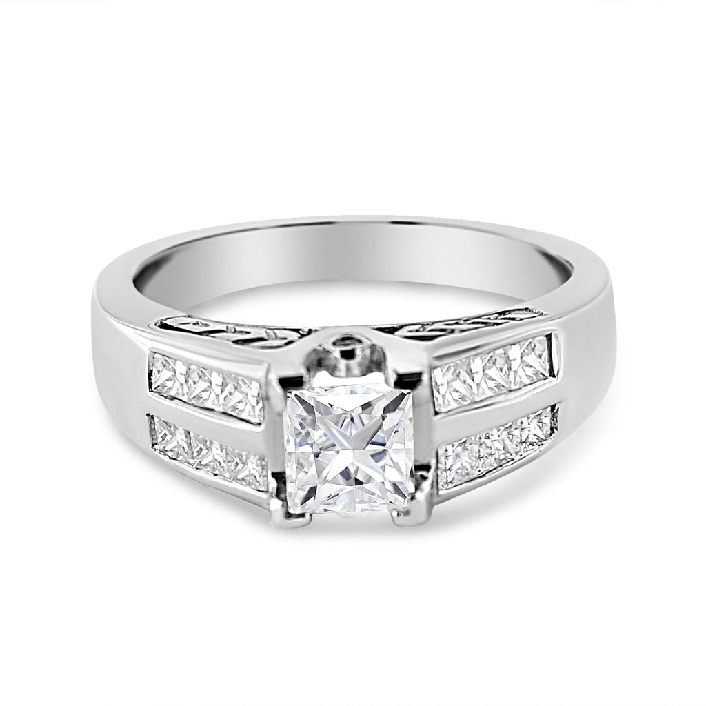 14K White Gold 1 1/4 Cttw Princess Cut Diamond Channel Set Engagement Ring (H-I Color, SI1-SI2 Clarity)