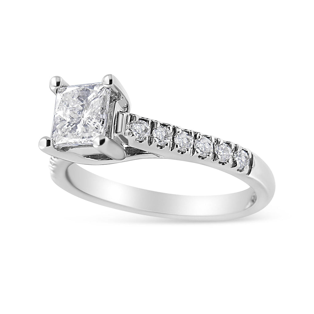 14K White Gold 1 1/5 Cttw 4-Prong Set Princess Diamond Classic Engagement Ring