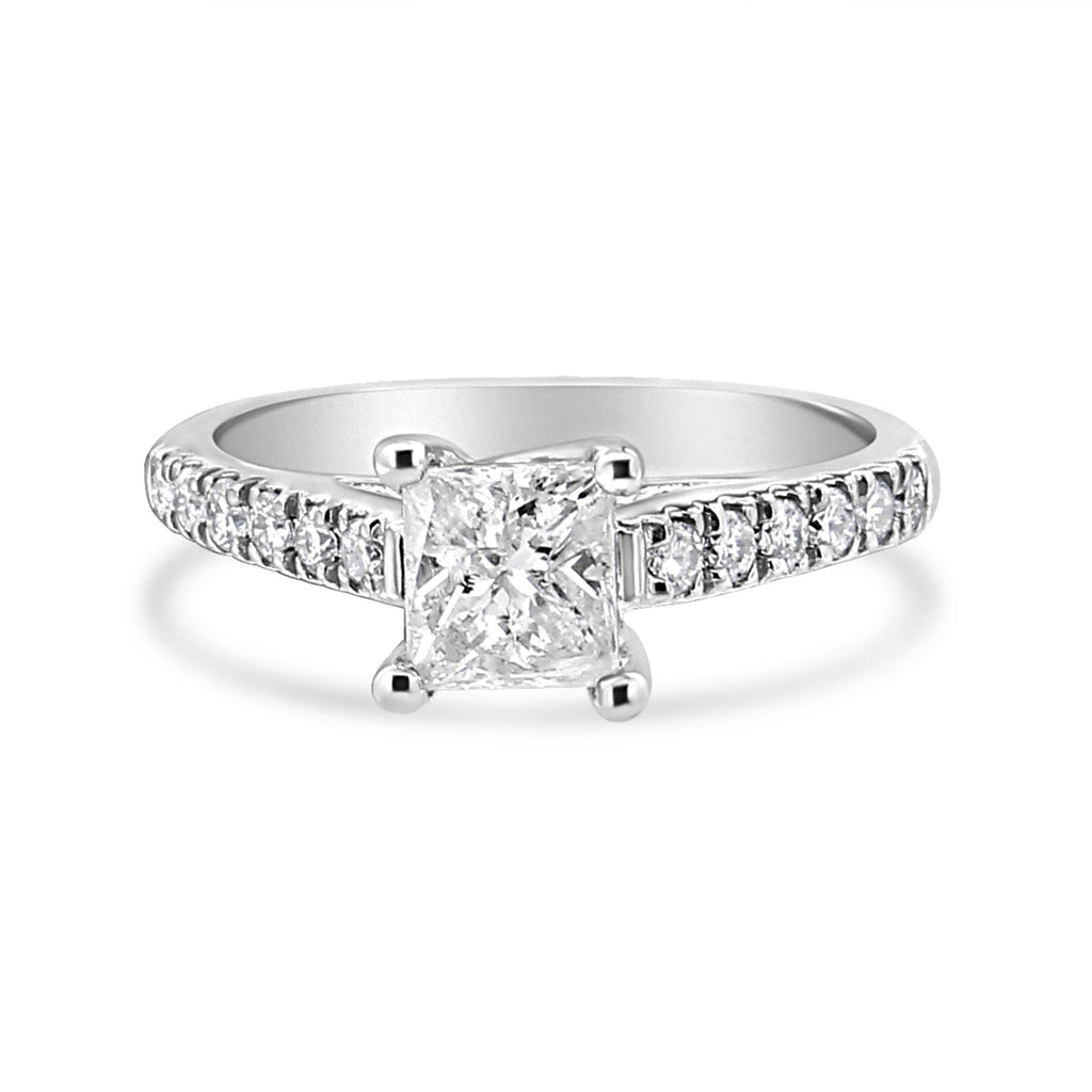 14K White Gold 1 1/5 Cttw 4-Prong Set Princess Diamond Classic Engagement Ring