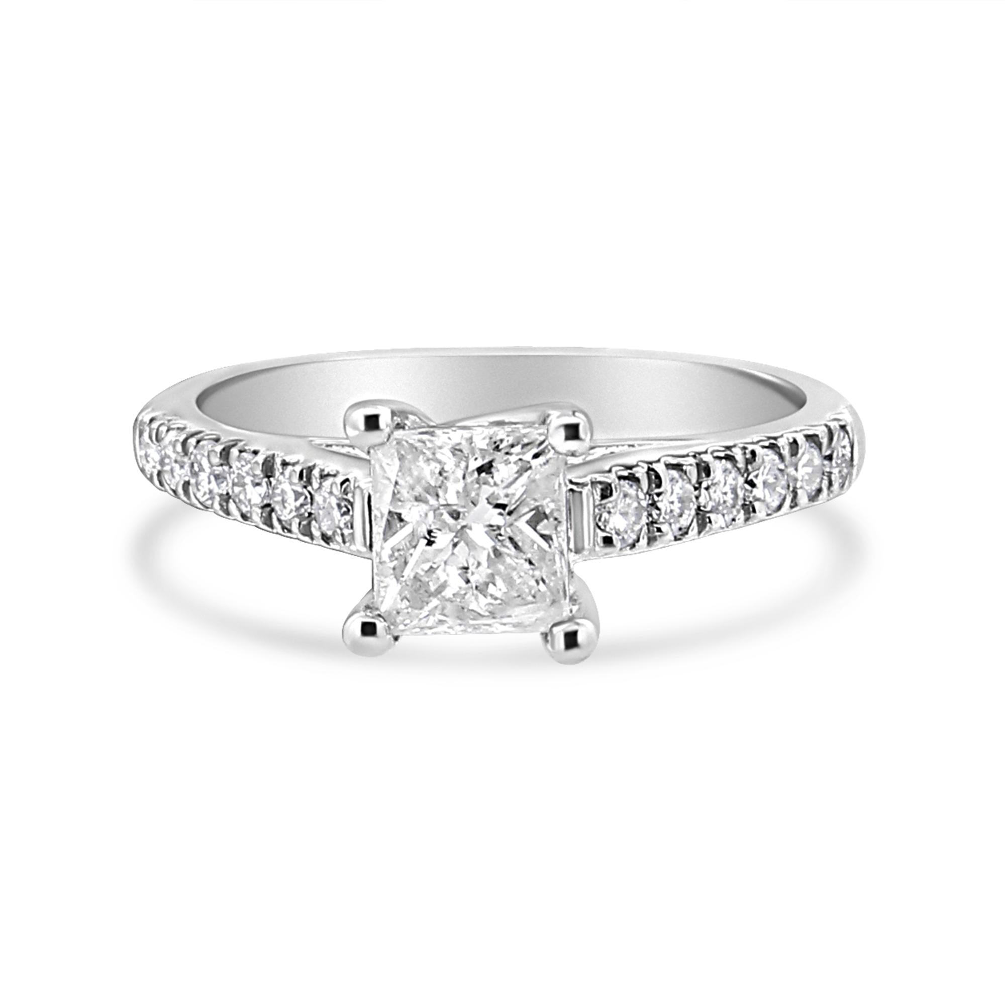 14K White Gold 1 1/5 Cttw 4-Prong Set Princess Diamond Classic Engagement Ring