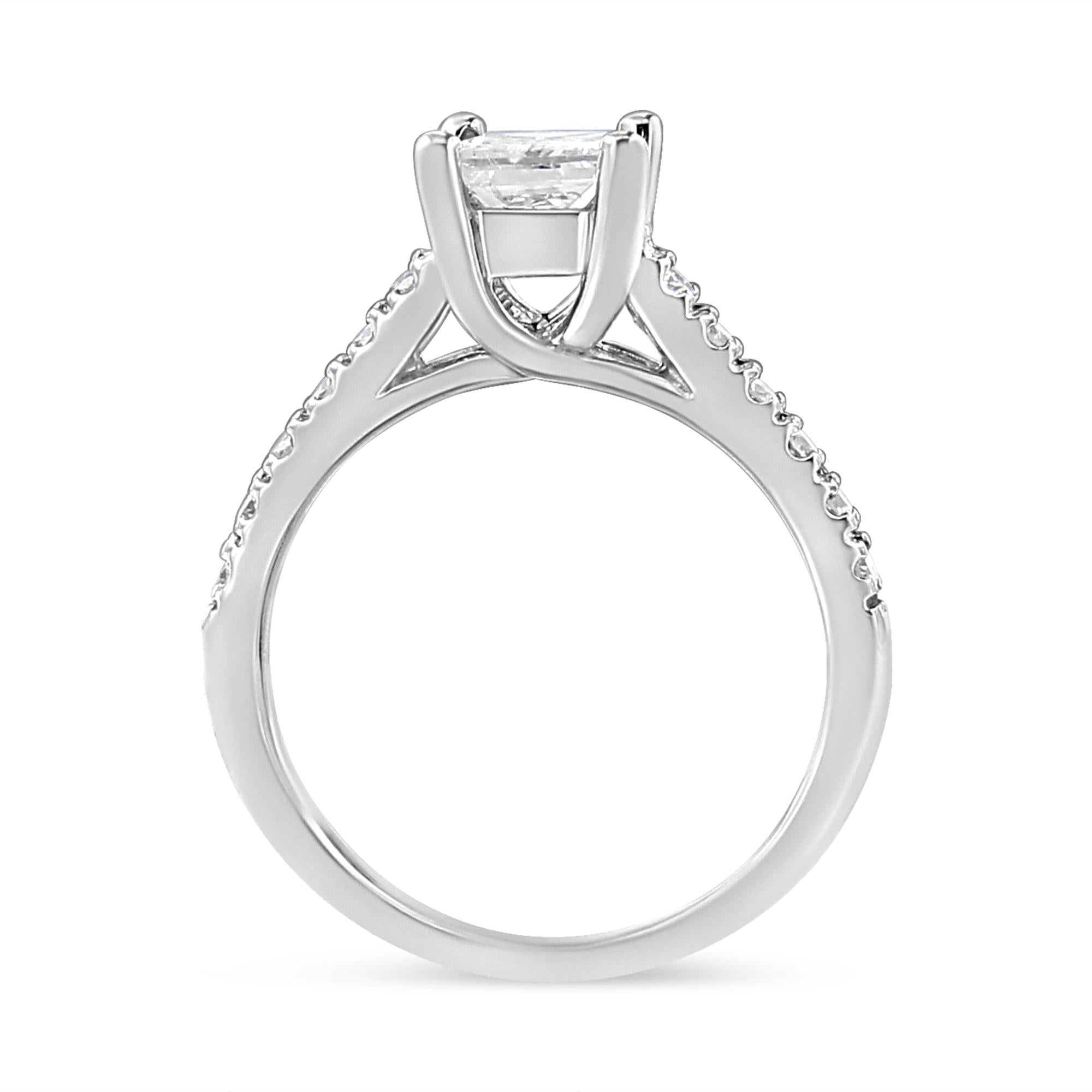 14K White Gold 1 1/5 Cttw 4-Prong Set Princess Diamond Classic Engagement Ring