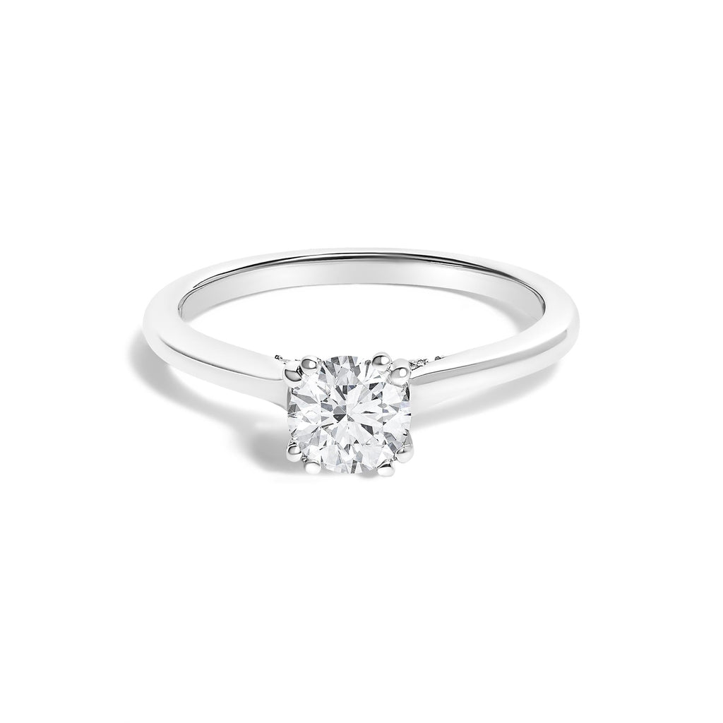 14K White Gold 7/8 Cttw Lab Grown Diamond Solitaire Cathedral Style Engagement Ring (F-G Color, VS1-VS2 Clarity)