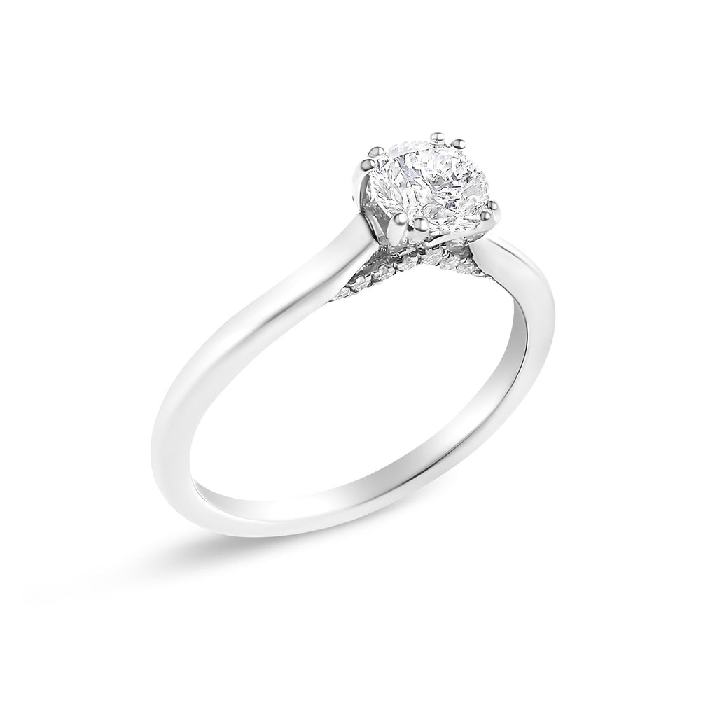 14K White Gold 7/8 Cttw Lab Grown Diamond Solitaire Cathedral Style Engagement Ring (F-G Color, VS1-VS2 Clarity)