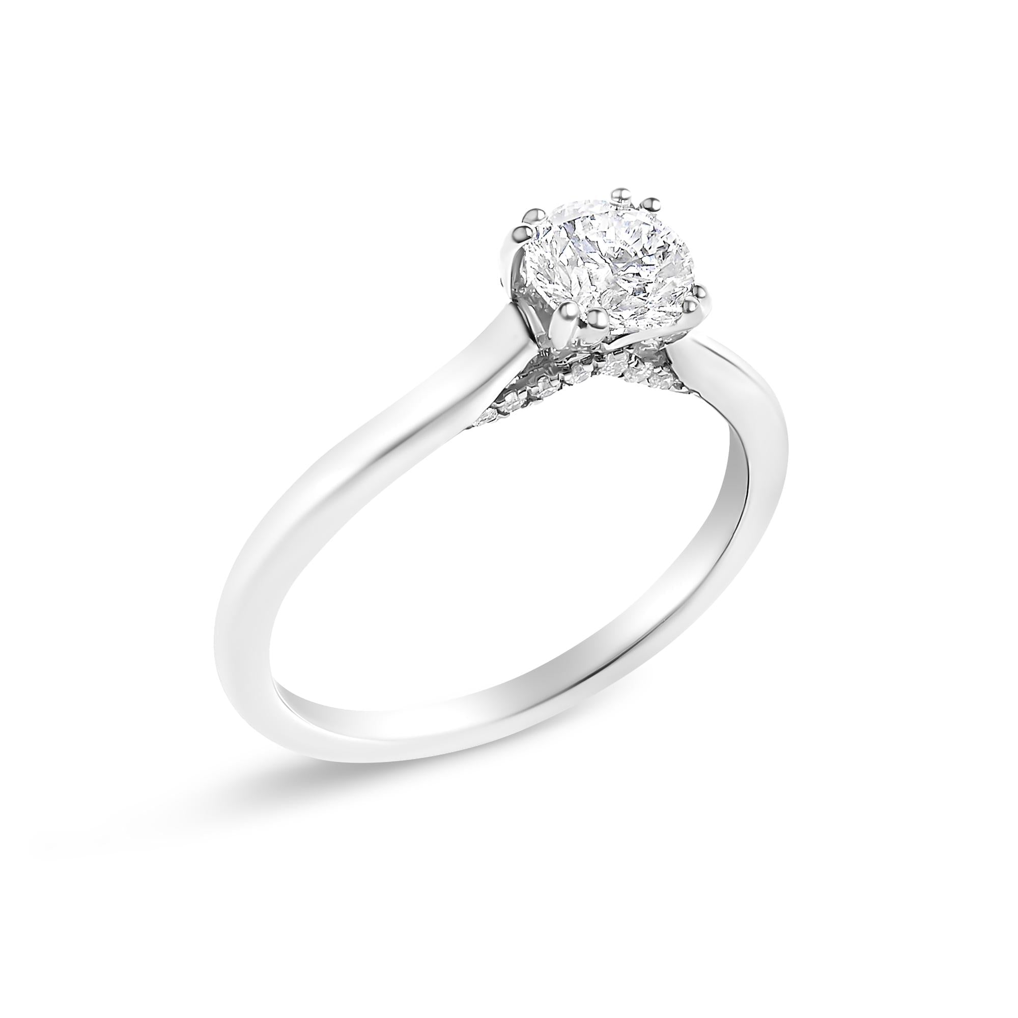 14K White Gold 7/8 Cttw Lab Grown Diamond Solitaire Cathedral Style Engagement Ring (F-G Color, VS1-VS2 Clarity)