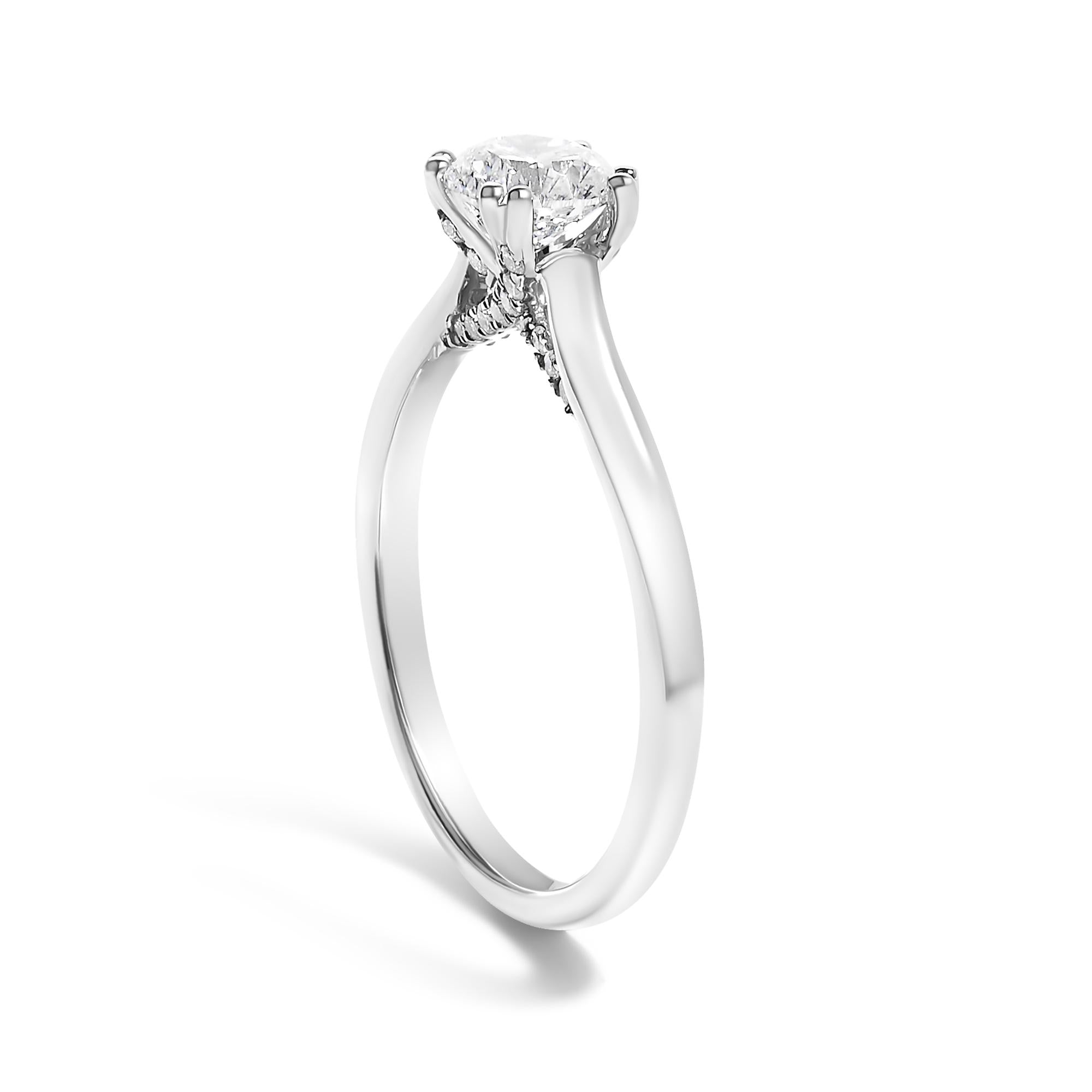 14K White Gold 7/8 Cttw Lab Grown Diamond Solitaire Cathedral Style Engagement Ring (F-G Color, VS1-VS2 Clarity)