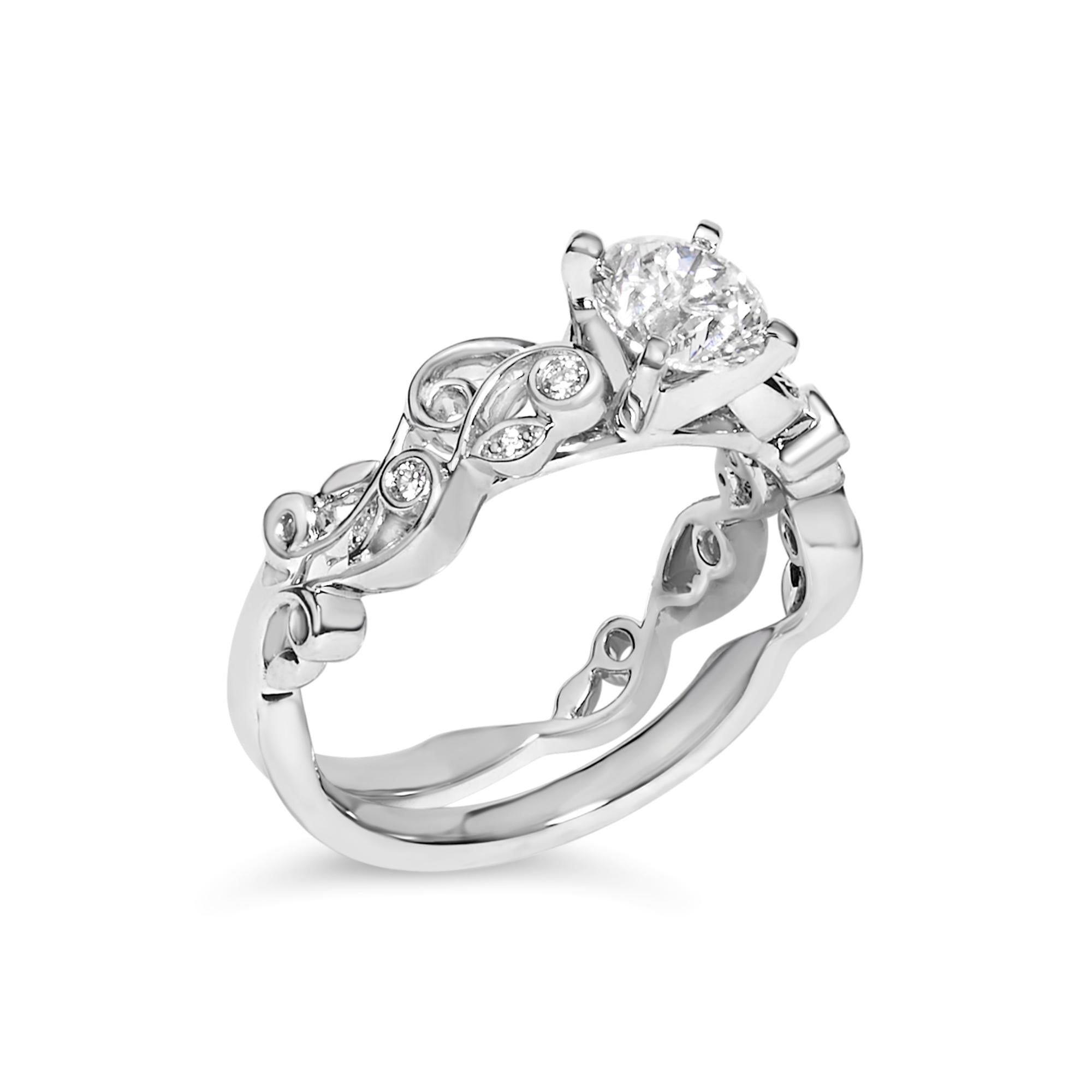 14K White Gold Lab Grown Diamond 1.0 Cttw Vintage Style Engagement Ring and Band Set