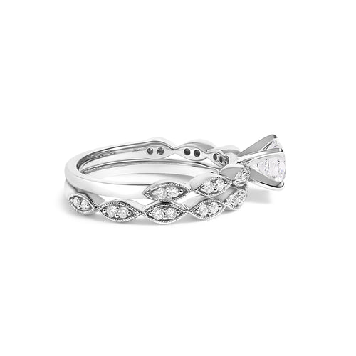 14K White Gold 1.0 Cttw Lab Grown Diamond Vintage Style Marquise Link Bridal Ring Set (F-G Color, VS1-VS2 Clarity)