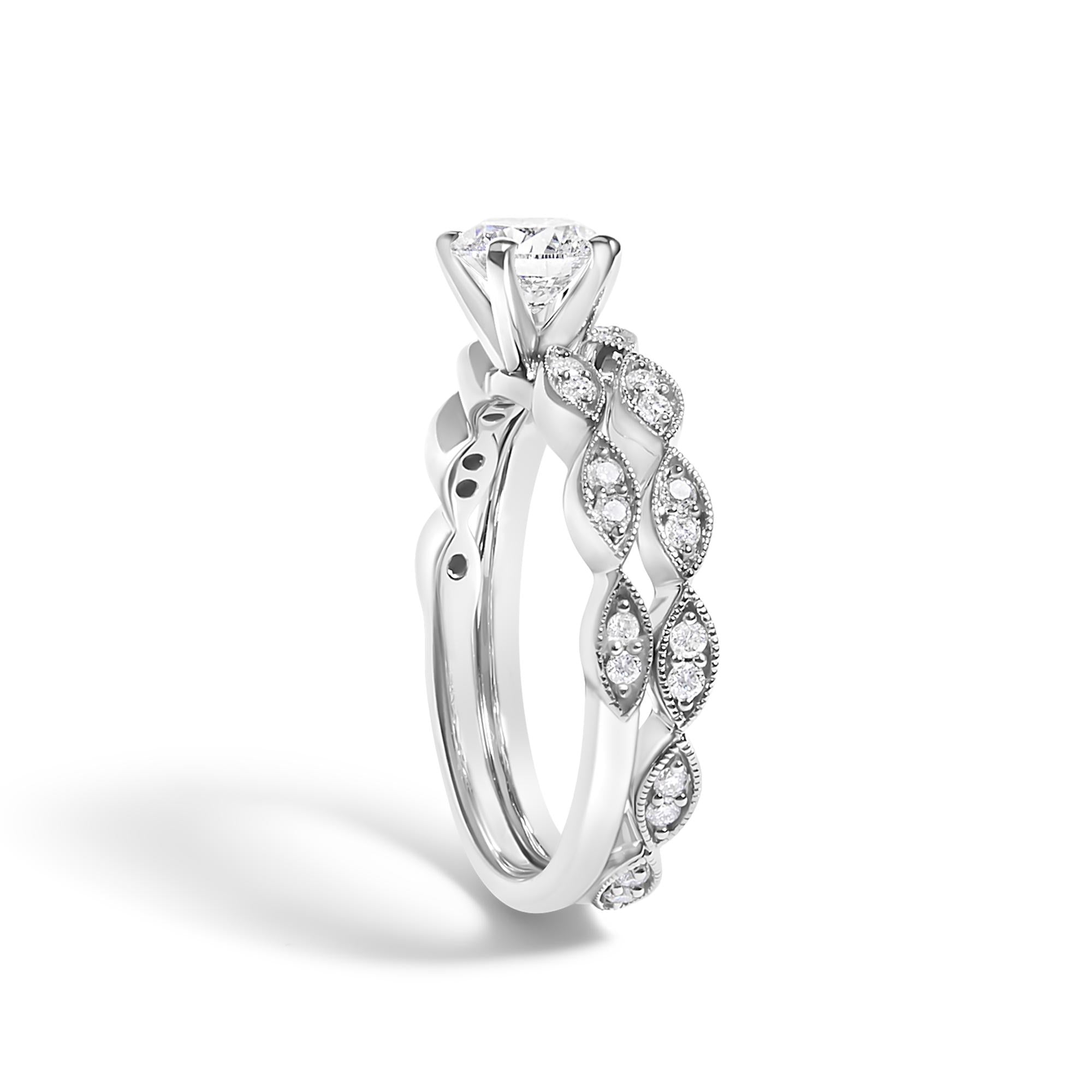 14K White Gold 1.0 Cttw Lab Grown Diamond Vintage Style Marquise Link Bridal Ring Set (F-G Color, VS1-VS2 Clarity)