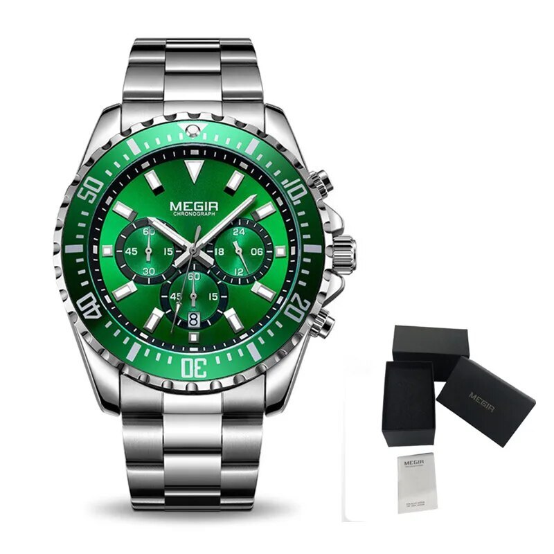 MEGIR Original Luxury Men Business Quartz Watch Stainless Steel Bracelet Chronograph Male Military Wristwatch Clock Relogio Masculino 2064