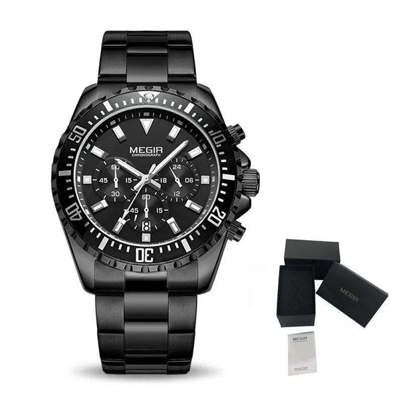 MEGIR Original Luxury Men Business Quartz Watch Stainless Steel Bracelet Chronograph Male Military Wristwatch Clock Relogio Masculino 2064