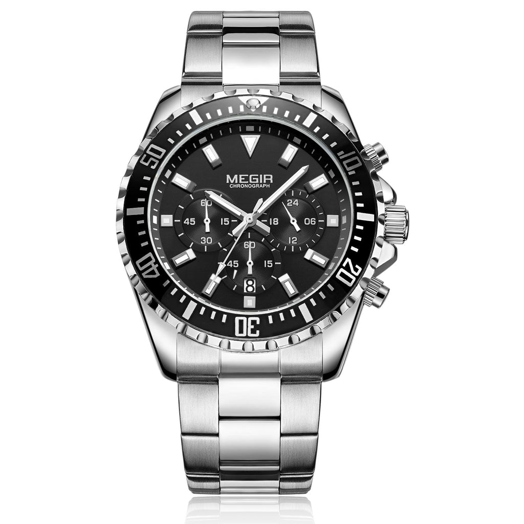 MEGIR Original Luxury Men Business Quartz Watch Stainless Steel Bracelet Chronograph Male Military Wristwatch Clock Relogio Masculino 2064