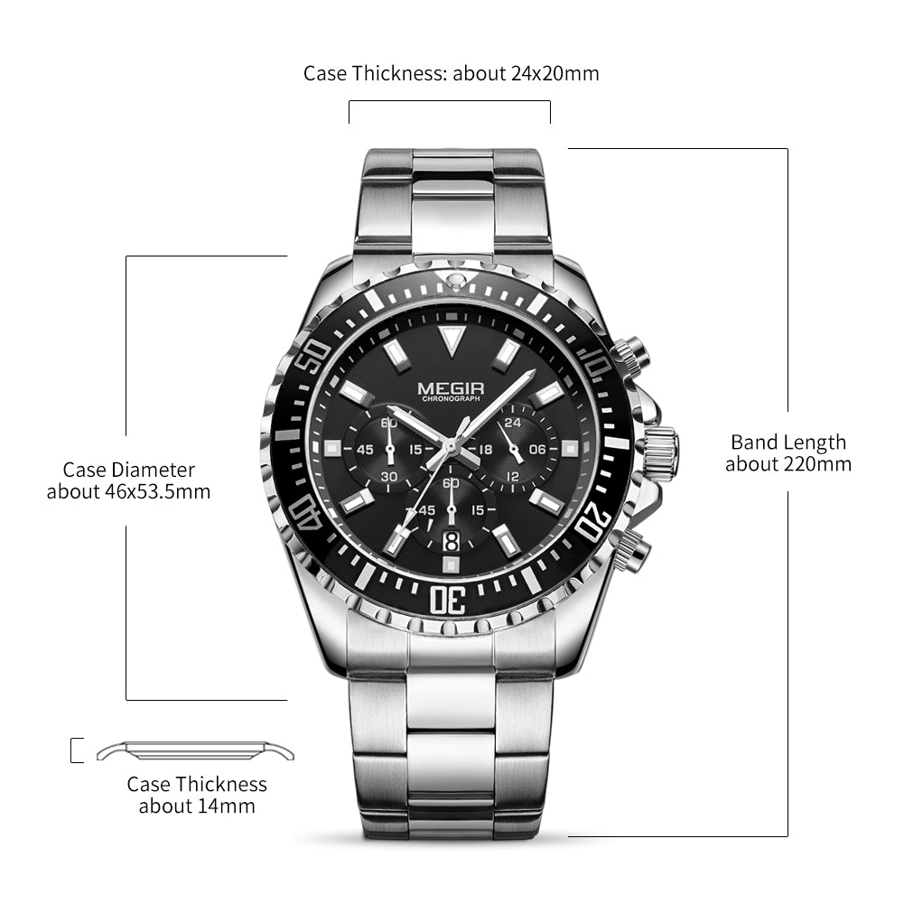 MEGIR Original Luxury Men Business Quartz Watch Stainless Steel Bracelet Chronograph Male Military Wristwatch Clock Relogio Masculino 2064