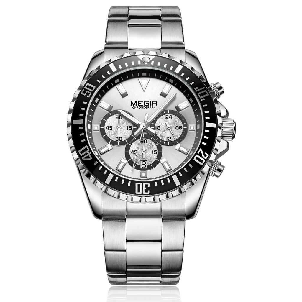 MEGIR Original Luxury Men Business Quartz Watch Stainless Steel Bracelet Chronograph Male Military Wristwatch Clock Relogio Masculino 2064