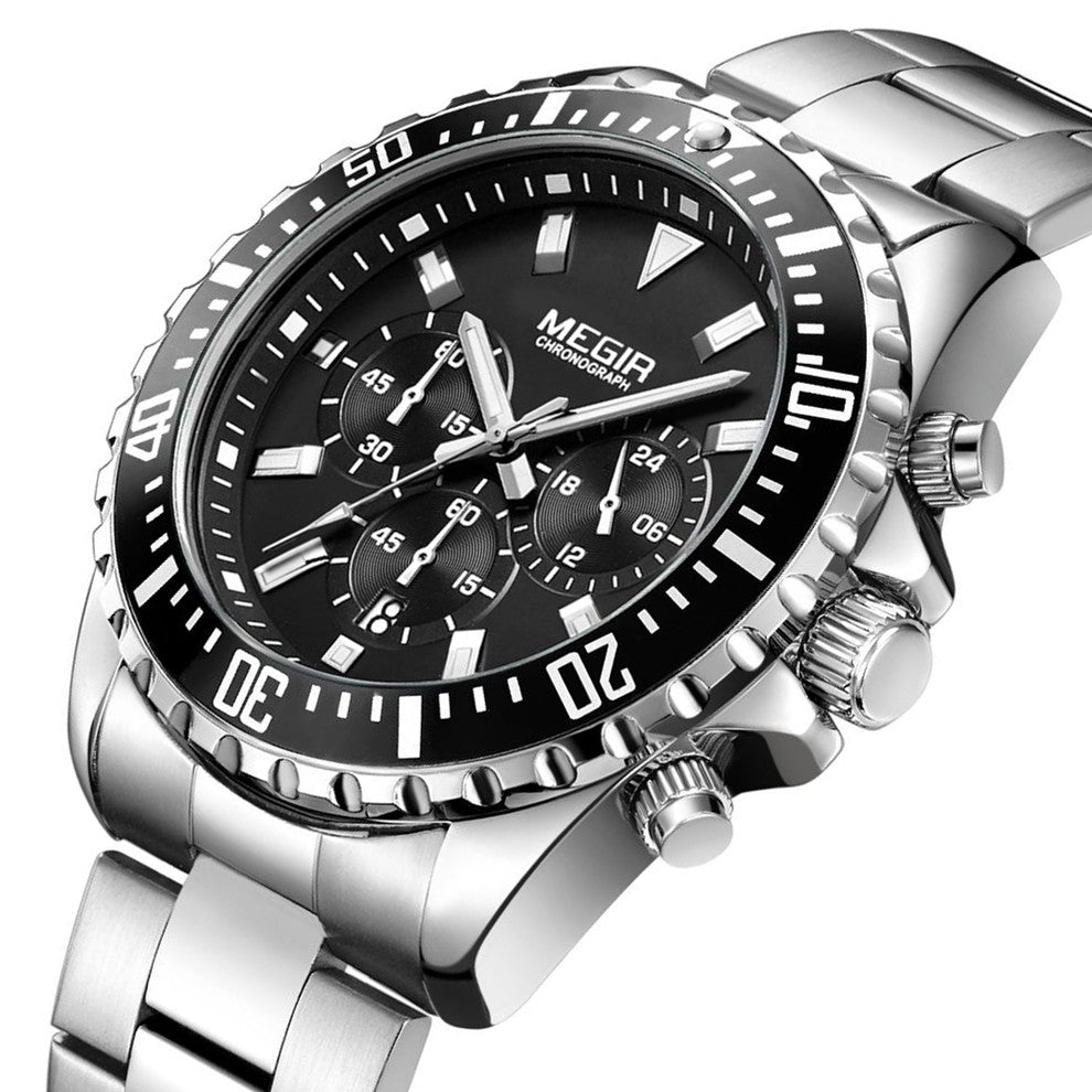 MEGIR Original Luxury Men Business Quartz Watch Stainless Steel Bracelet Chronograph Male Military Wristwatch Clock Relogio Masculino 2064