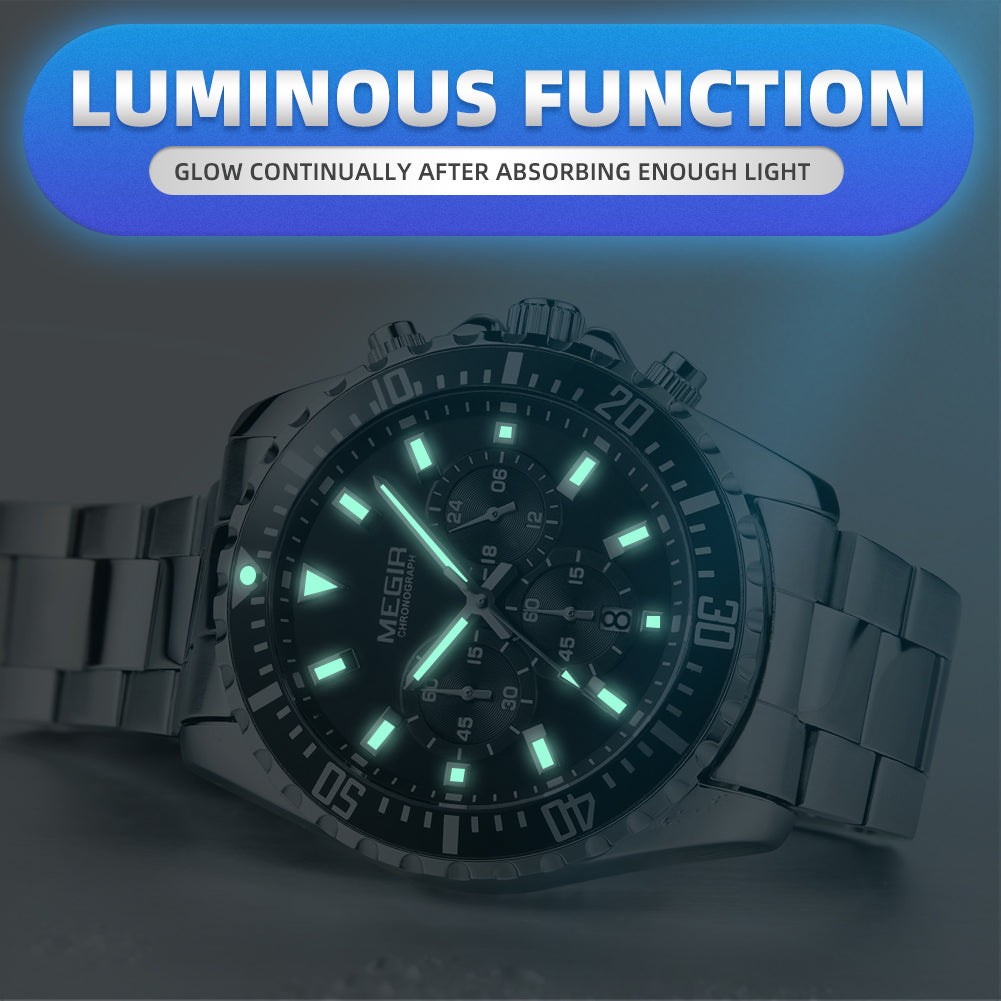 MEGIR Original Luxury Men Business Quartz Watch Stainless Steel Bracelet Chronograph Male Military Wristwatch Clock Relogio Masculino 2064
