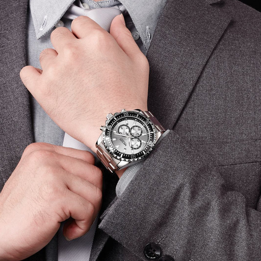MEGIR Original Luxury Men Business Quartz Watch Stainless Steel Bracelet Chronograph Male Military Wristwatch Clock Relogio Masculino 2064