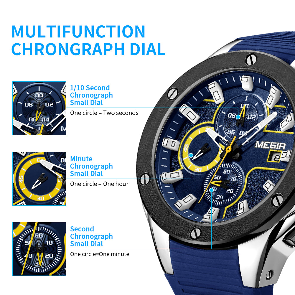 MEGIR Men Sport Military Watch Luxury Luminous Waterproof Chronograph Quartz Wristwatch Date Clock Relogio Masculino 2053