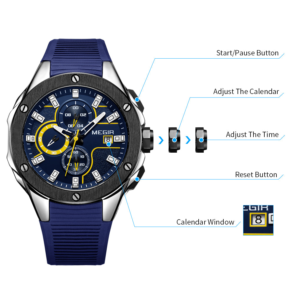 MEGIR Men Sport Military Watch Luxury Luminous Waterproof Chronograph Quartz Wristwatch Date Clock Relogio Masculino 2053