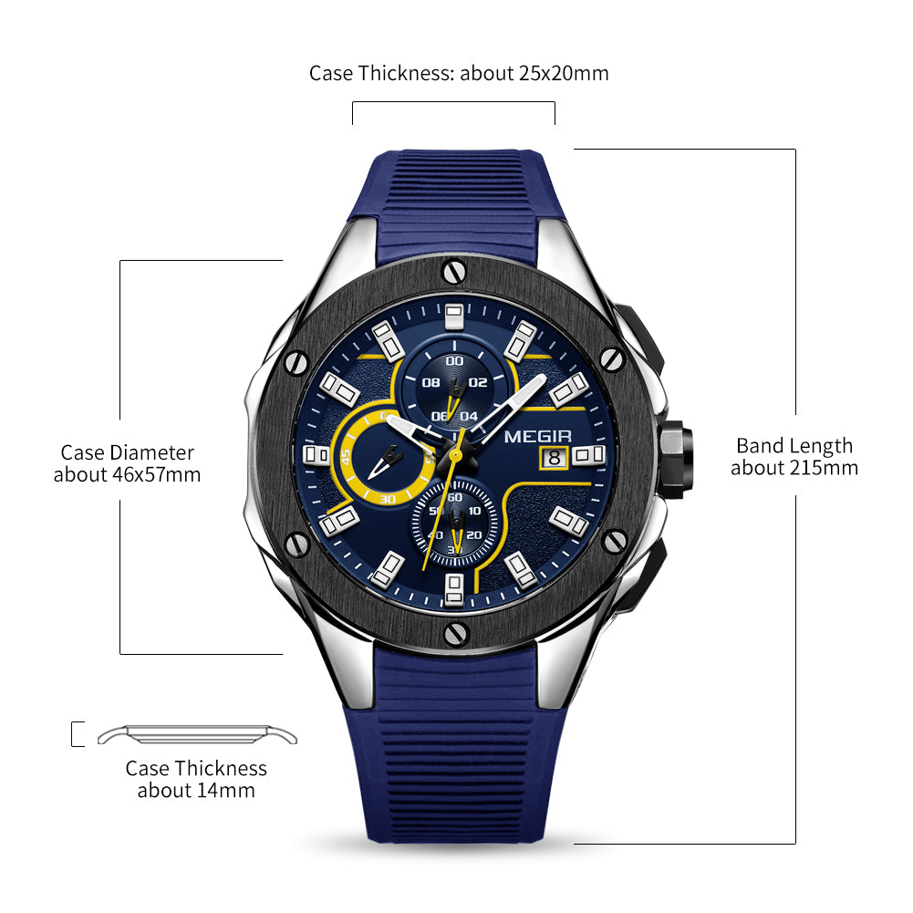 MEGIR Men Sport Military Watch Luxury Luminous Waterproof Chronograph Quartz Wristwatch Date Clock Relogio Masculino 2053