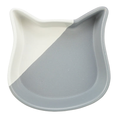 Trixie cat food bowl cat head ceramic gray white-0