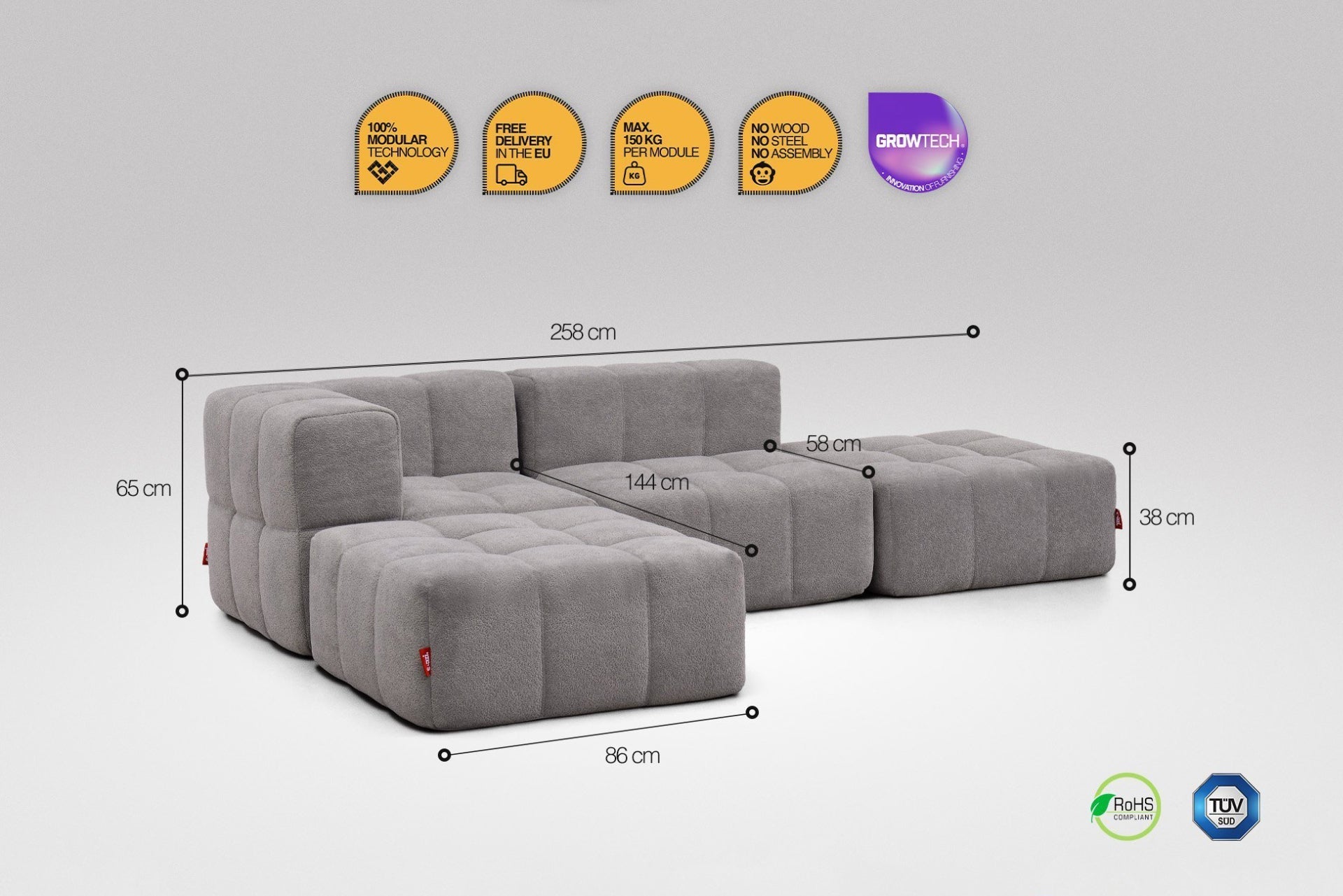 4 Teiliges Modulares Sofa – Grau