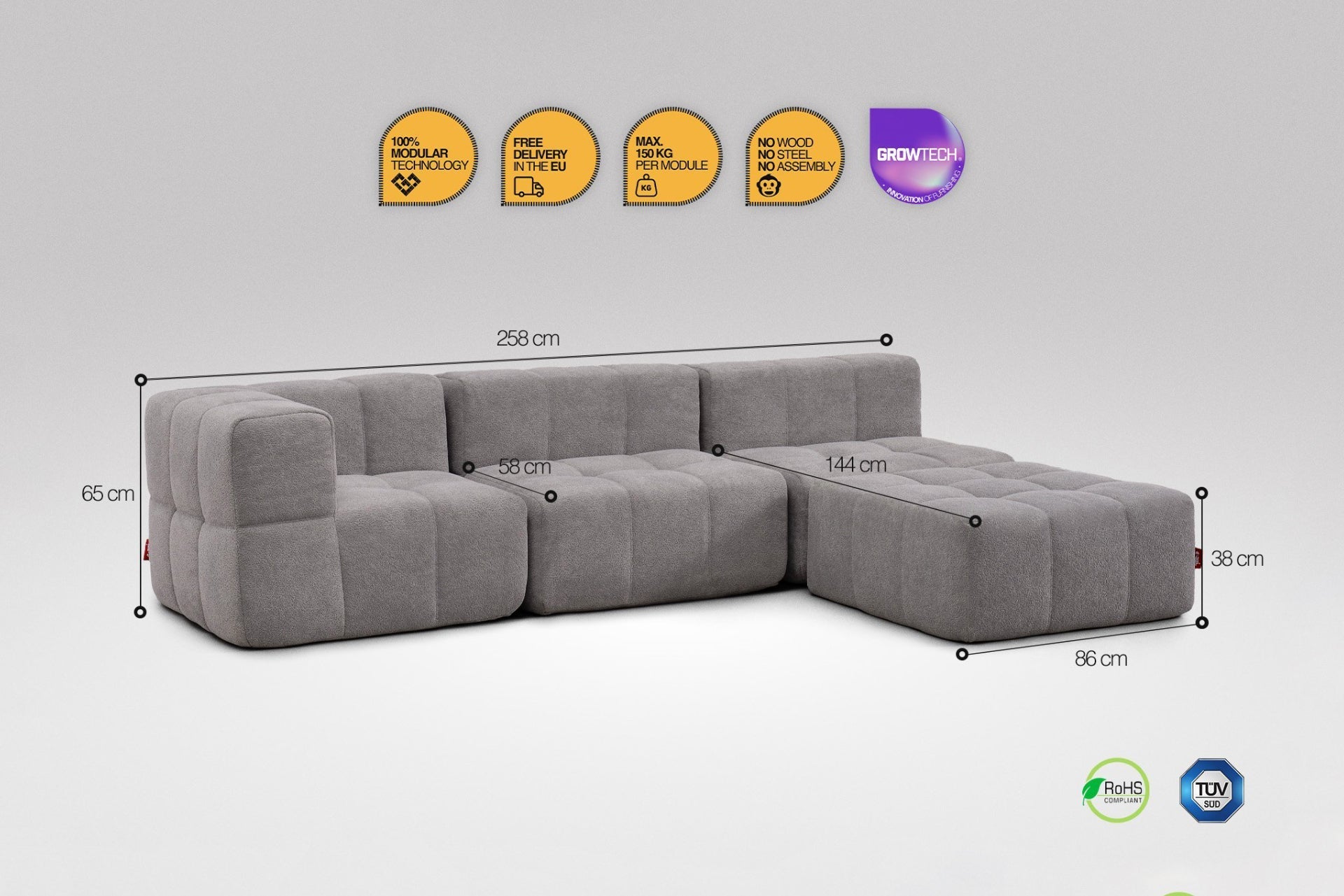 4 Teiliges Modulares Sofa – Grau-2