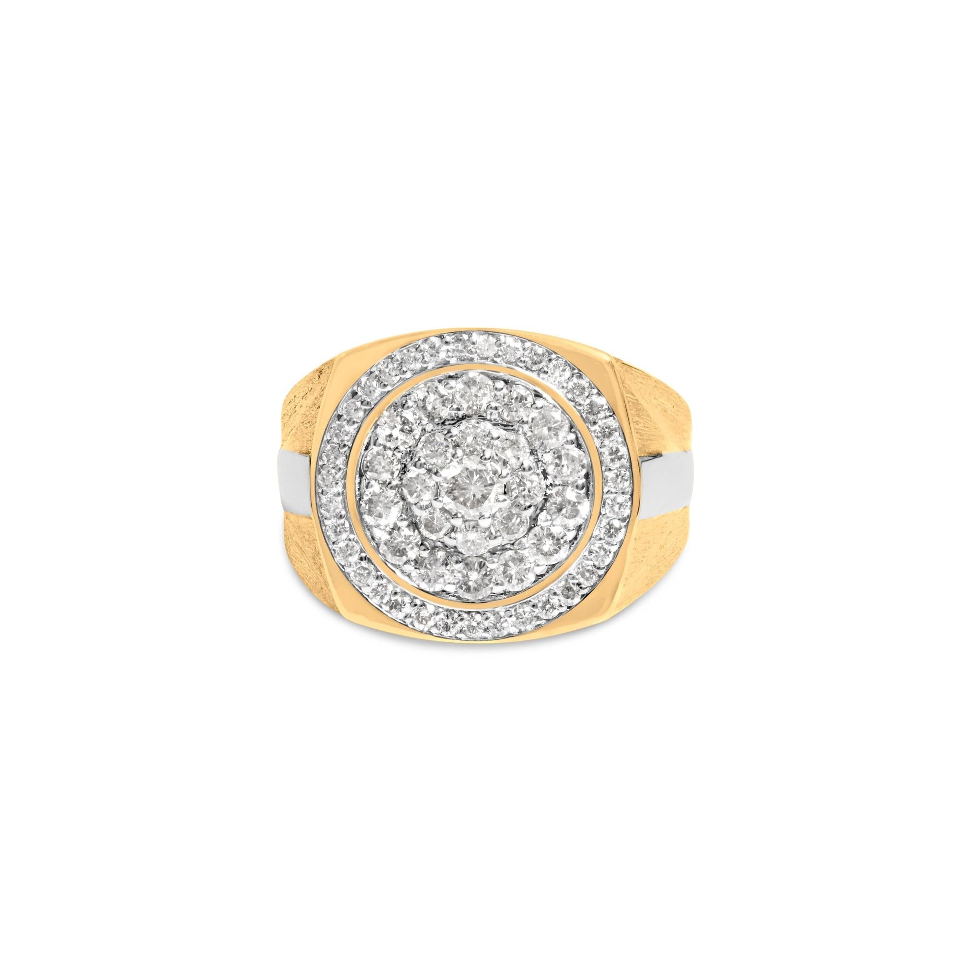 10K Yellow Gold 1 1/2 Cttw Diamond Cluster and Halo Signet Mens Ring (K-L Color, I1-I2 Clarity)