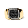 Men's 10K Yellow Gold 1.00 Cttw Cushion Cluster Black and White Diamond Statement Ring (I-J Color, I2-I3 Clarity)