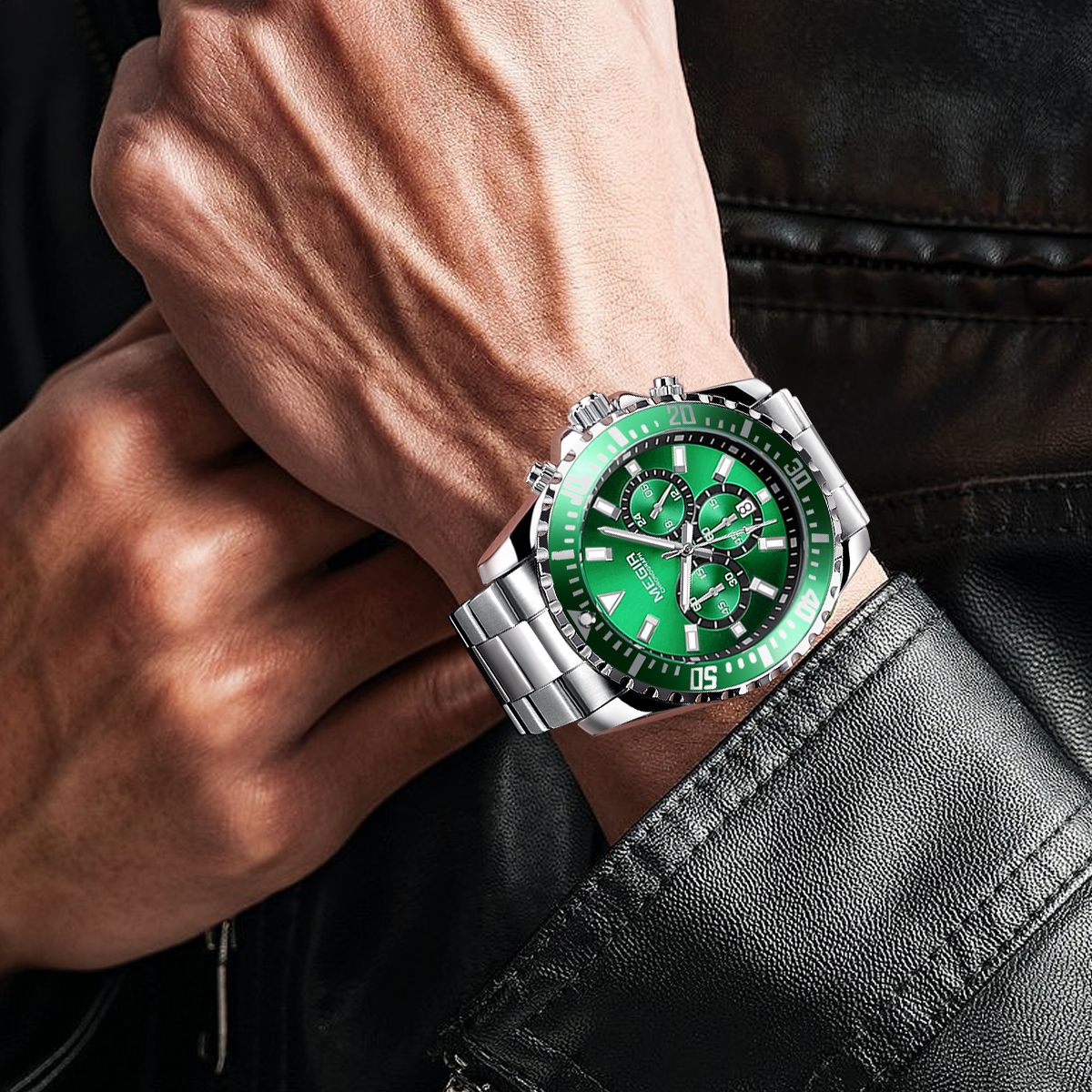 MEGIR Original Luxury Men Business Quartz Watch Stainless Steel Bracelet Chronograph Male Military Wristwatch Clock Relogio Masculino 2064