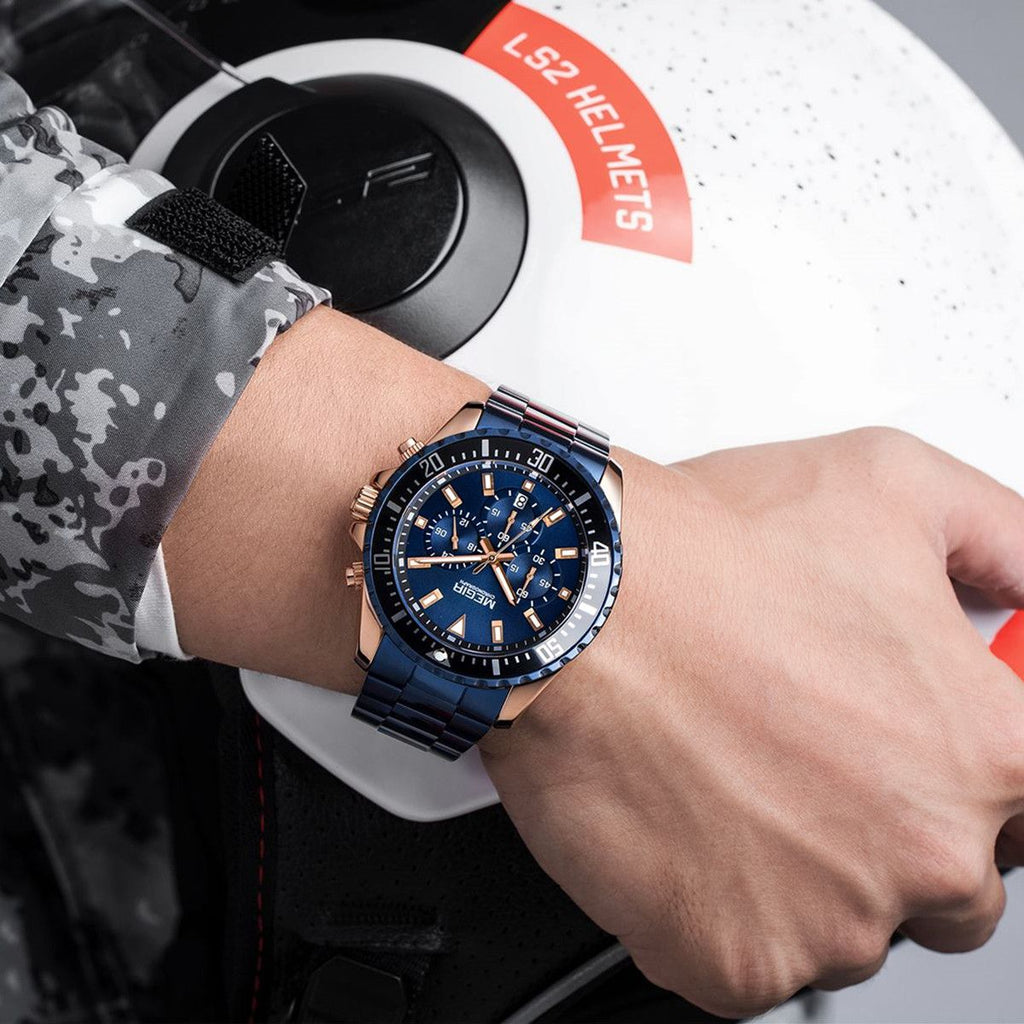 MEGIR Original Luxury Men Business Quartz Watch Stainless Steel Bracelet Chronograph Male Military Wristwatch Clock Relogio Masculino 2064