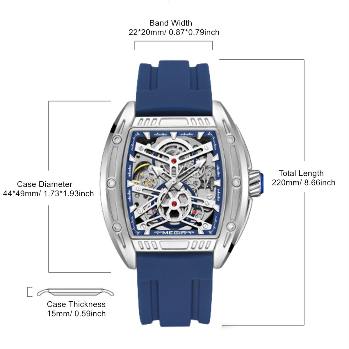 MEGIR Original Luxury Sport Watch for Men Silicone Band Automatic Mechanical Movement WristWatches Luminous Clock Reloj Hombre 8601