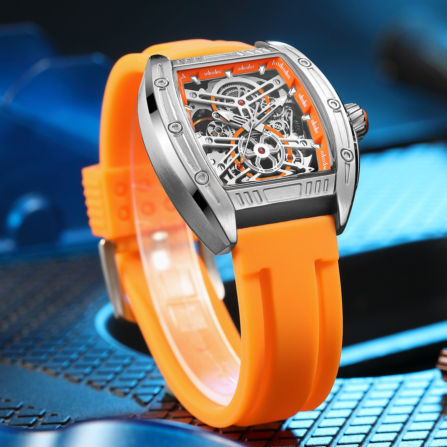 MEGIR Original Luxury Sport Watch for Men Silicone Band Automatic Mechanical Movement WristWatches Luminous Clock Reloj Hombre 8601