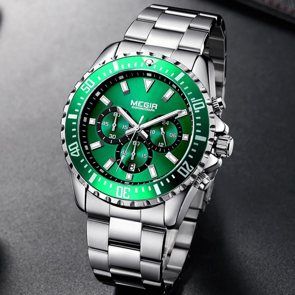 MEGIR Original Luxury Men Business Quartz Watch Stainless Steel Bracelet Chronograph Male Military Wristwatch Clock Relogio Masculino 2064