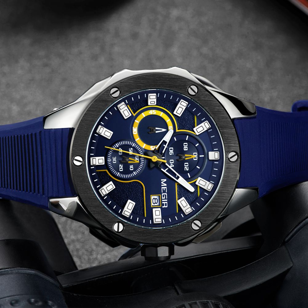 MEGIR Men Sport Military Watch Luxury Luminous Waterproof Chronograph Quartz Wristwatch Date Clock Relogio Masculino 2053
