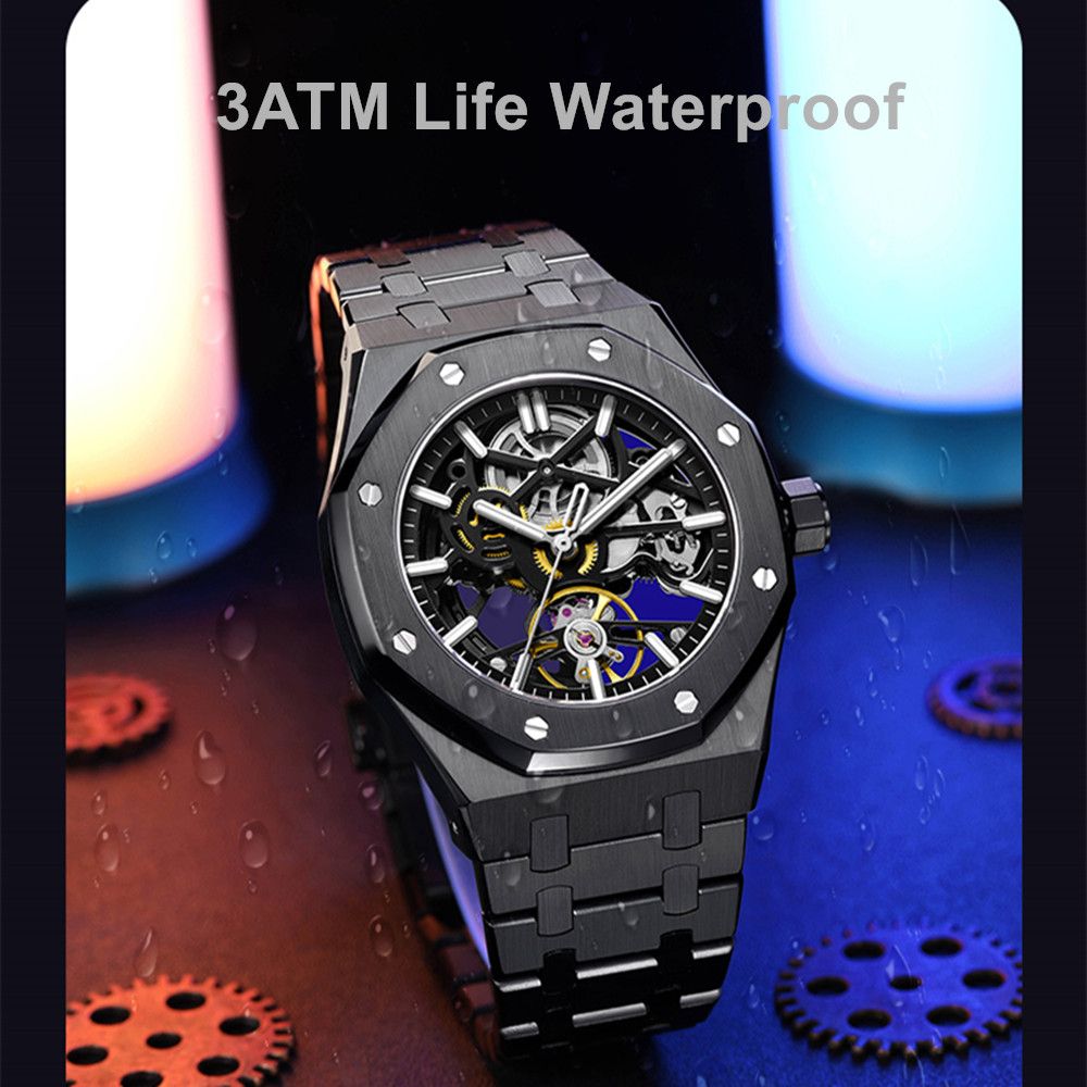 MEGIR Luxury Mechanical Watch for Men Waterproof Automatic Movement Holllow Dial Men's Wrist Watches Stainless Steel 9005-4-5
